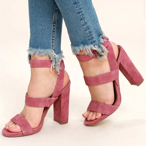Steve Madden Mauve Canaan Suede Leather Ankle Strap Block Heels Sandals Sz 8 1/2 - Picture 1 of 10